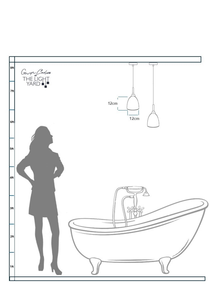 IP44 LADY JANE BATHROOM PENDANT LIGHT - PORCELAIN CEILING LIGHTING FOR LUXURY BATHROOMS - SPEC SHEET