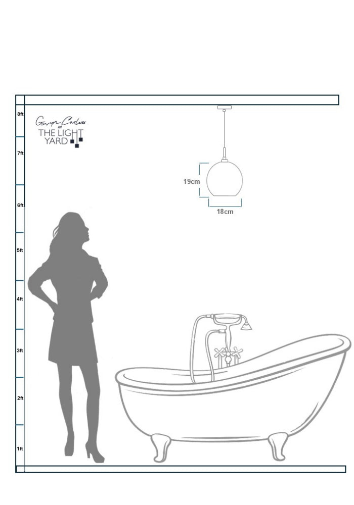 IP44 OPTIC BATHROOM PENDANT LIGHT - LUXURY BATHROOM LIGHTING - HANGING PORCELAIN CEILING LIGHTS - SPEC SHEET