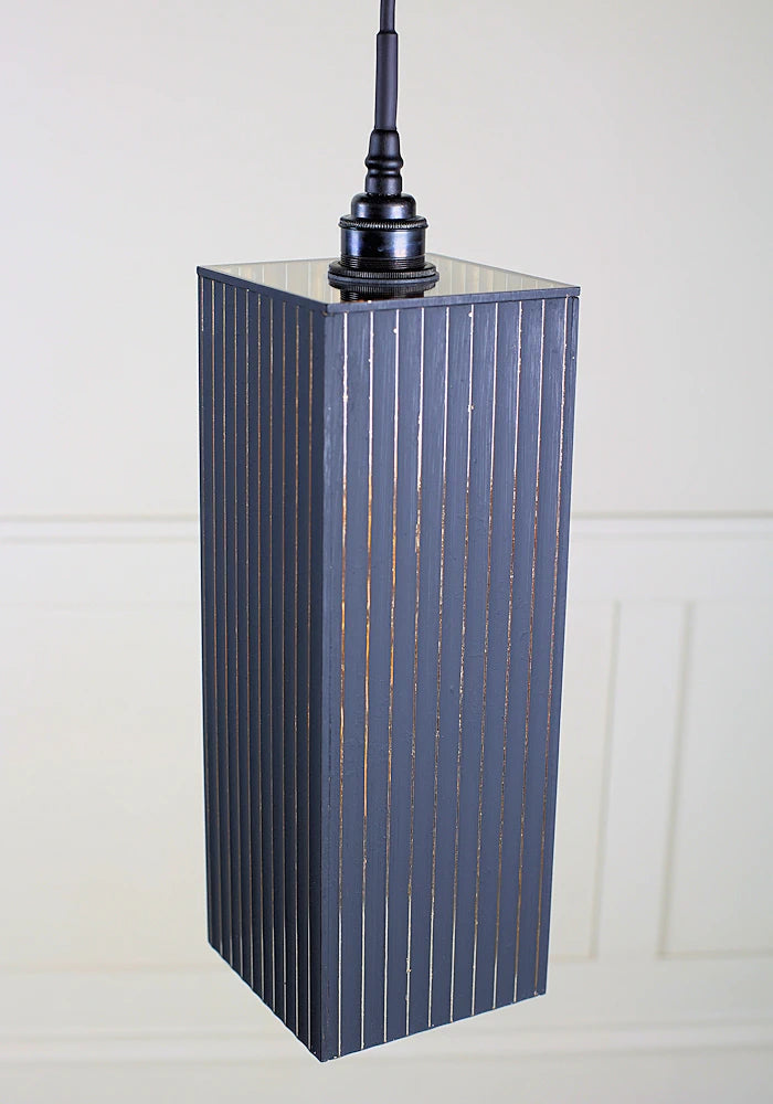 Large black and gold rectangular bathroom pendant light with antique bronze lamp holder