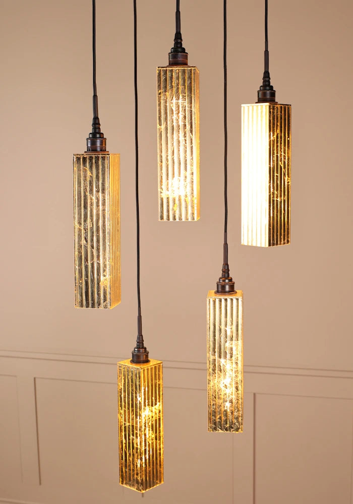 5 gold leaf bathroom pendant light cluster.