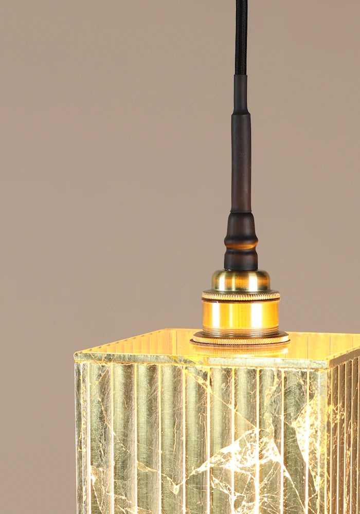 Gold leaf Signature bathroom pendant light with brushed brass lamp holder.