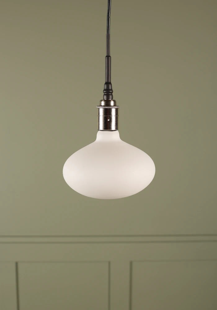 Tala Oval bathroom pendant light with brushed nickel lamp holder.