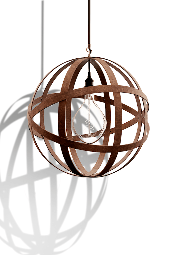 Orbital industrial style bathroom pendant light, patina finish