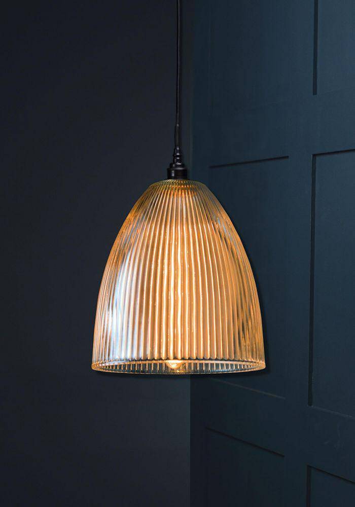 IP44 RATED BELL REEDED GLASS BATHROOM PENDANT LIGHT - BATHROOM LIGHTING - ANTIQUE BRONZE CEILING LIGHTS 