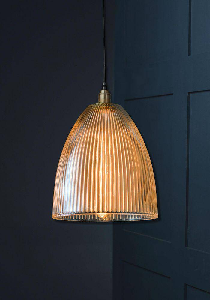 IP44 RATED BELL REEDED GLASS BATHROOM PENDANT LIGHT - BATHROOM LIGHTING - BRASS CEILING LIGHTS 