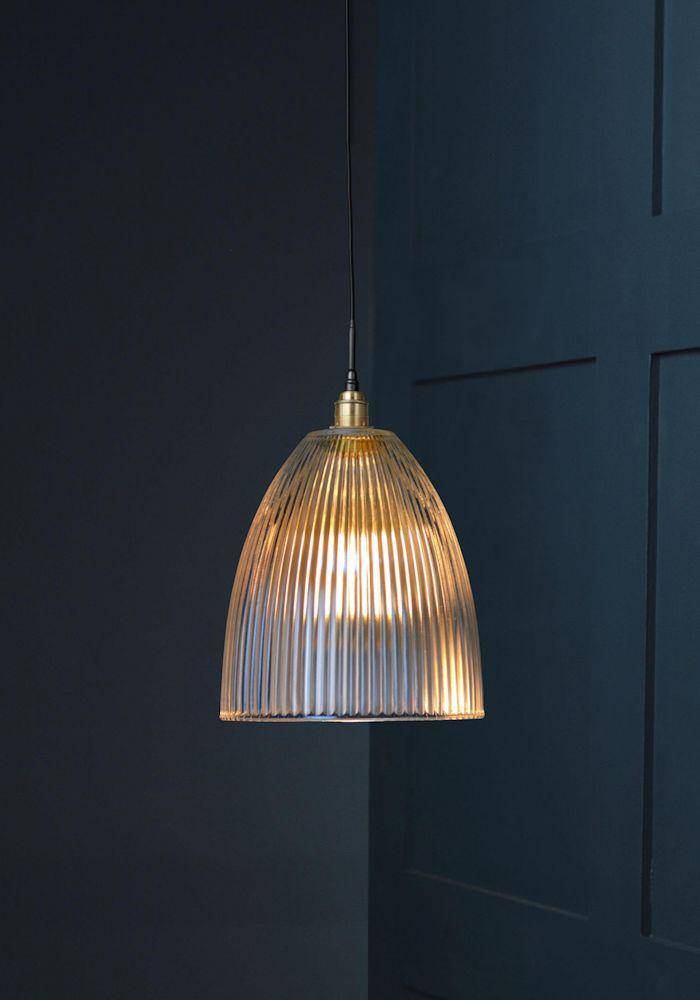 IP44 RATED BELL REEDED GLASS BATHROOM PENDANT LIGHT - BATHROOM LIGHTING - BRASS CEILING LIGHTS 