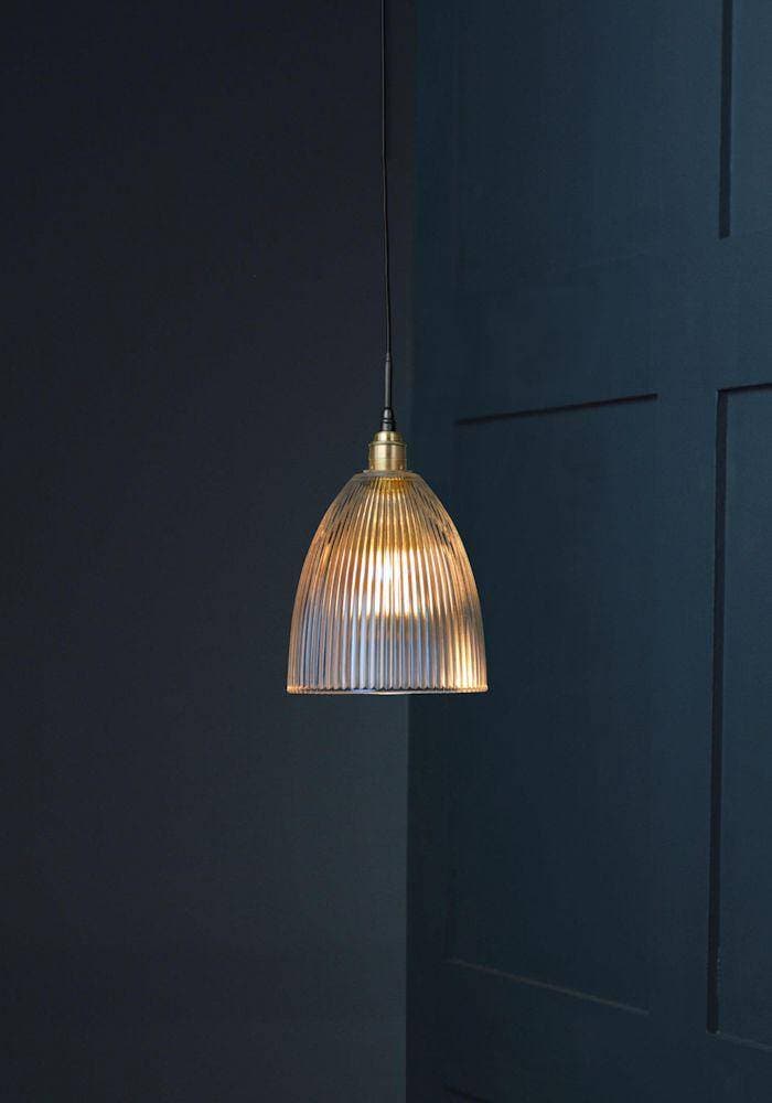 IP44 RATED BELL REEDED GLASS BATHROOM PENDANT LIGHT - BATHROOM LIGHTING - BRASS CEILING LIGHTS 